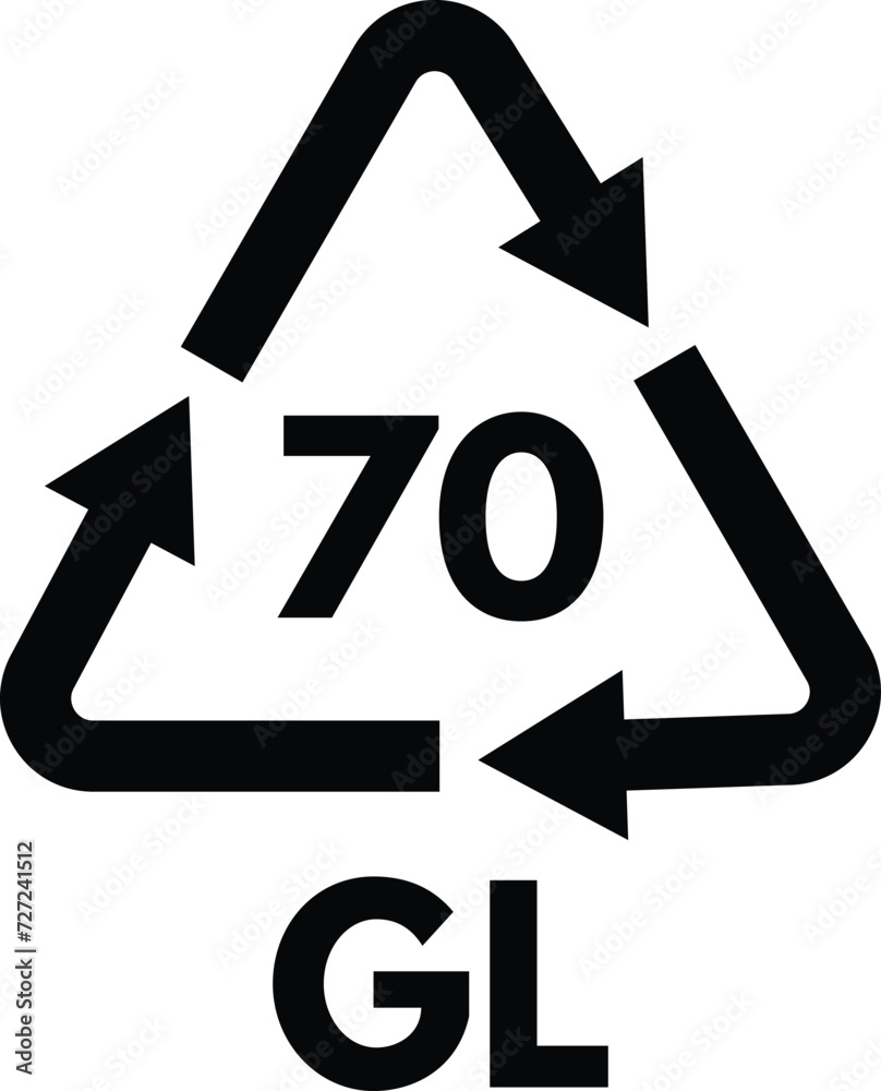 Glass recycling code GL 70 isolated on white background . Mixed glass recycle icon vector Glass recycling code GL 70 isolated on white background . Mixed glass recycle icon vector