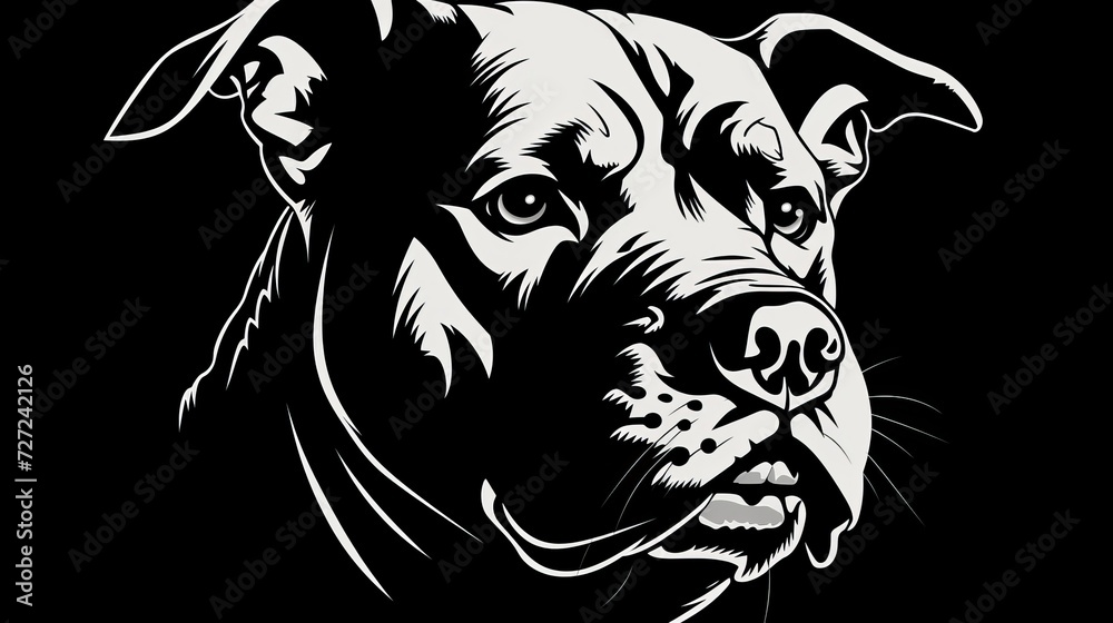 Fototapeta premium pitbull logo, black and white, woodcut style, 16:9