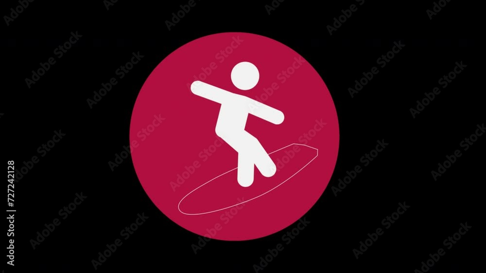 Pictograma de los Juegos Olímpicos de lado izquierdo con el deporte surf con alpha en un circulo rojo