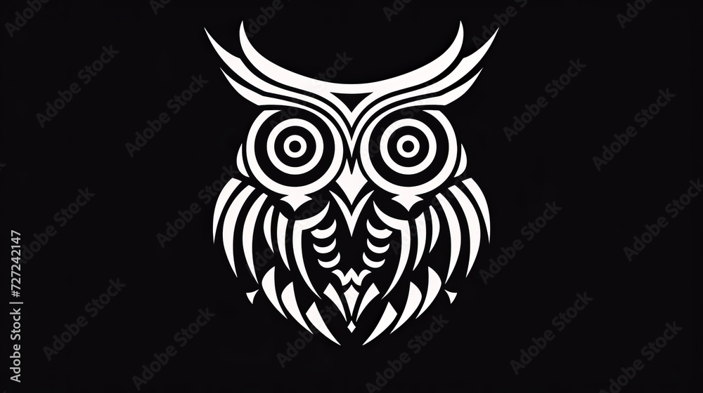 owl logo, black and white, woodcut style, 16:9