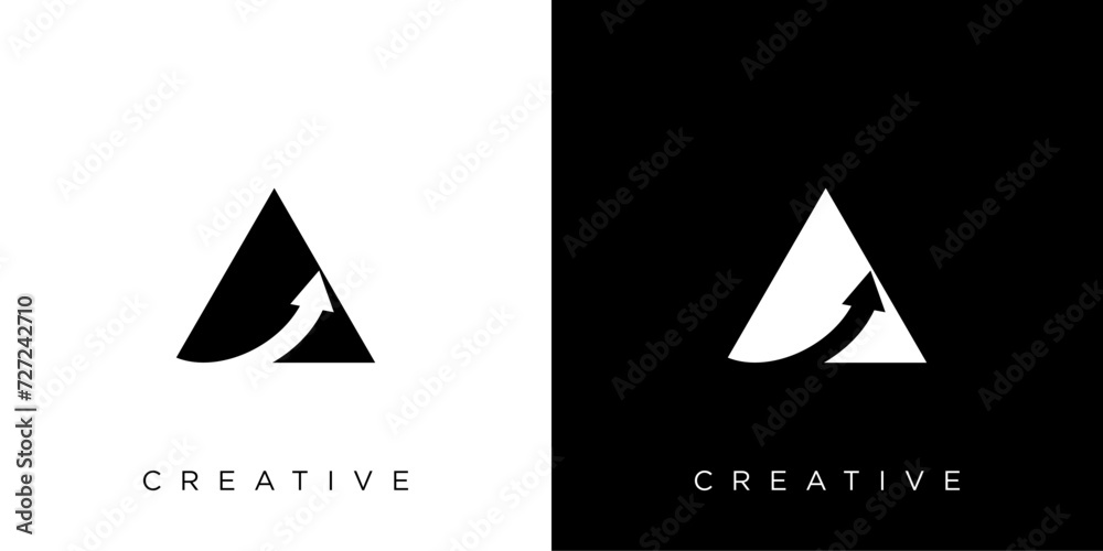 Acceleration logo design template with initial letter A and arrow logo graphic design vector illustration. Symbol, icon, creative. Acceleration logo design template with initial letter A and arrow logo graphic design vector illustration. Symbol, icon, creative.