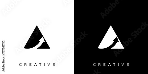 Acceleration logo design template with initial letter A and arrow logo graphic design vector illustration. Symbol, icon, creative. photo