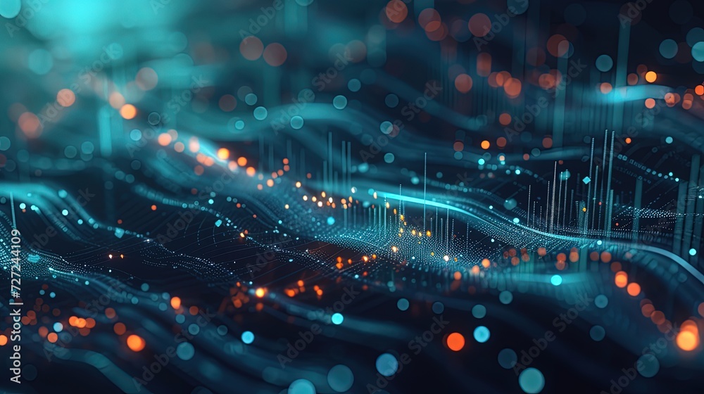 An abstract representation of digital network waves with dynamic particles, symbolizing data streaming and network connectivity. An abstract representation of digital network waves with dynamic particles, symbolizing data streaming and network connectivity.