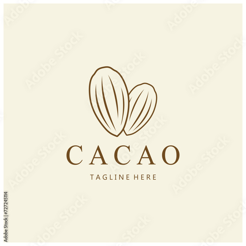 cocoa logo,cocoa bean,cocoa tree,cocoa branches and leaves,chocolate mix on white background,vintage,modern,simple,minimalist icon illustration template design vector