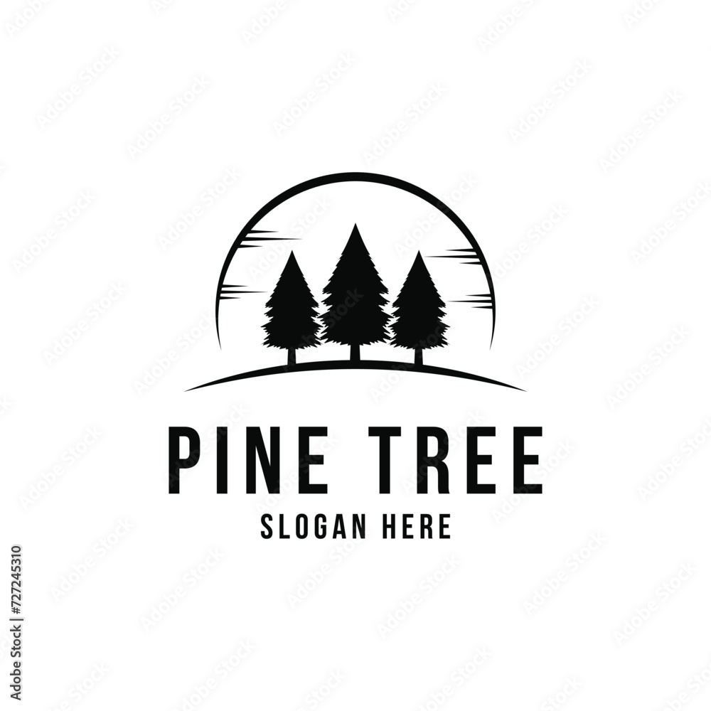 Pine tree silhouette logo design concept