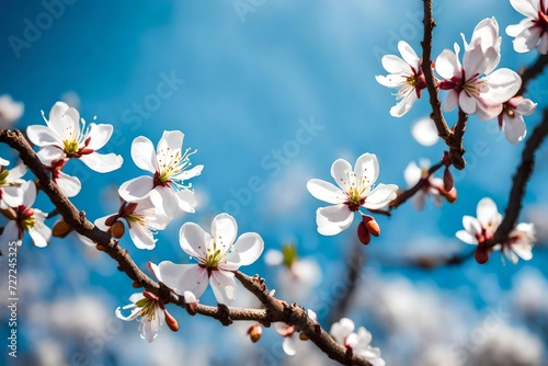 Beautiful almond tree flowers in the spring with clean blue sky on the backgrond