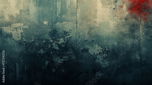 A moody, grunge composition with distressed textures and dark, brooding color palette.