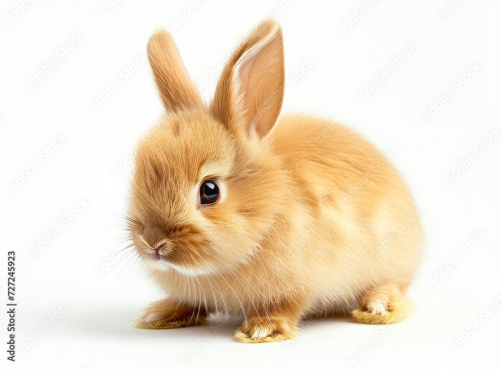 Close-up of a cute brown rabbit with large ears and bright eyes on a white background. Close-up of a cute brown rabbit with large ears and bright eyes on a white background.
