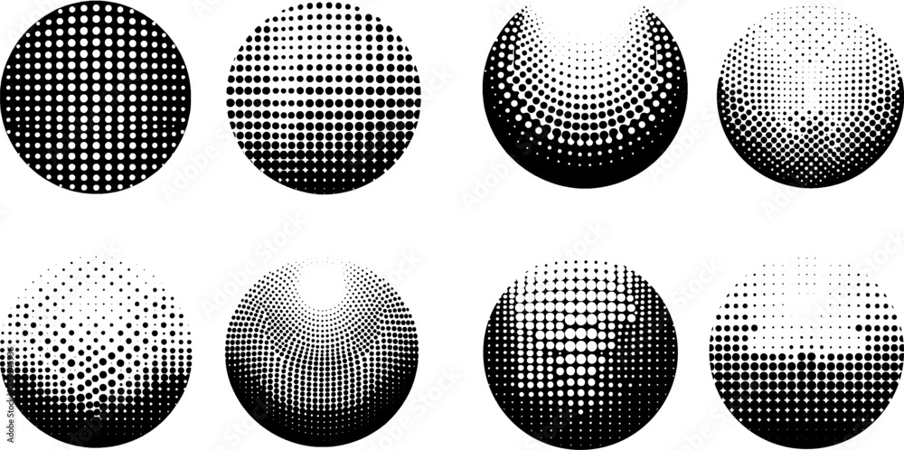 Set of Halftone dot tone grunge effect collection abstract pattern texture vector illustration.Retro gradient geometric element art shape modern creative vintage monochrome graphic design