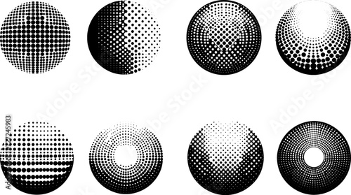 Set of Halftone dot tone grunge effect collection abstract pattern texture vector illustration.Retro gradient geometric element art shape modern creative vintage monochrome graphic design © safu10190