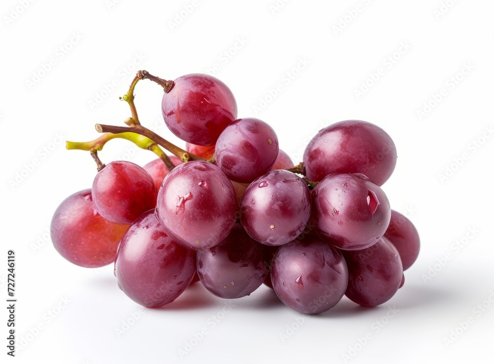 Close-up of bright, juicy, healthy red grapes isolated on a white background.
