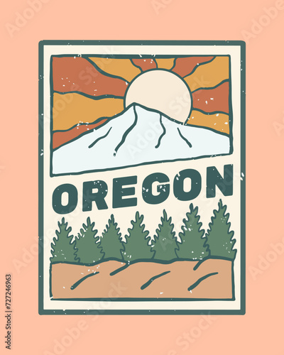 Mt Hood in Oregon vintage hand drawing vector illustration for t shirt, sticker, badge, etc