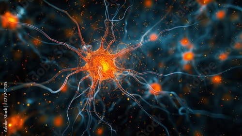 A microscopic view of vibrant, intertwining neurons in a mesmerizing neural network. © olegganko