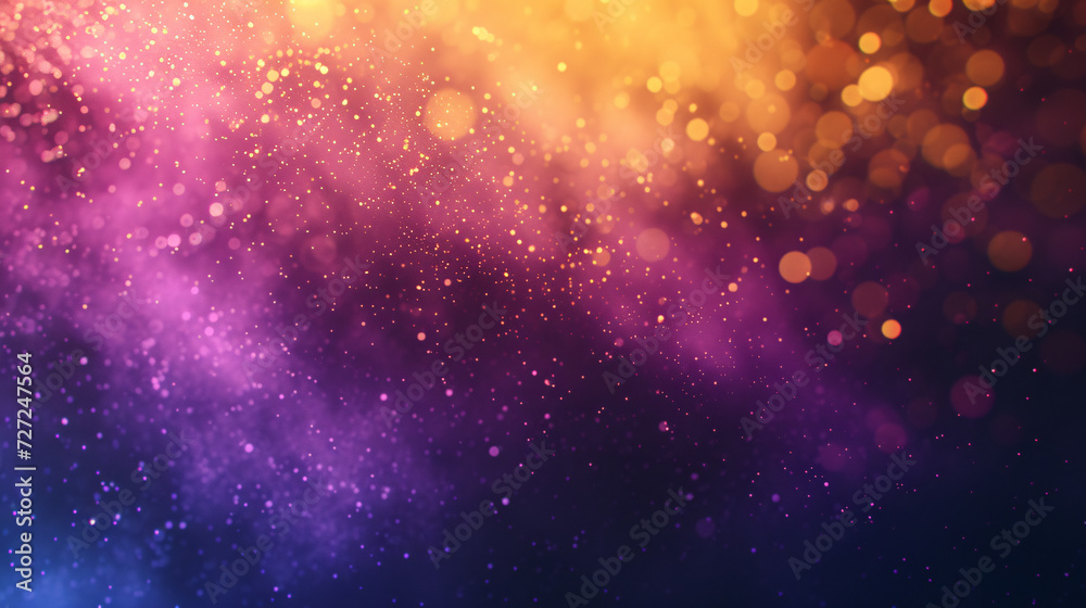 Luxurious abstract purple and gold glitter illustration background, colorful bokeh concept illustration