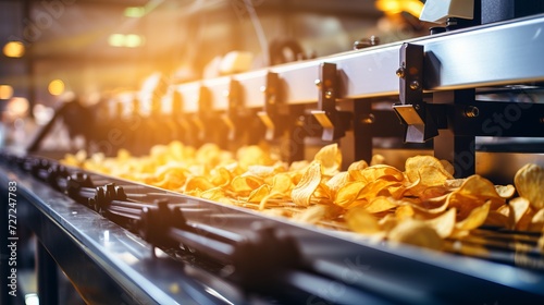 Automated conveyor belt packaging line for the production and packaging of crispy potato chips snack