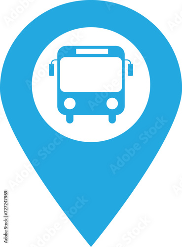 Map pointer with bus icon . Bus station location pin icon vector