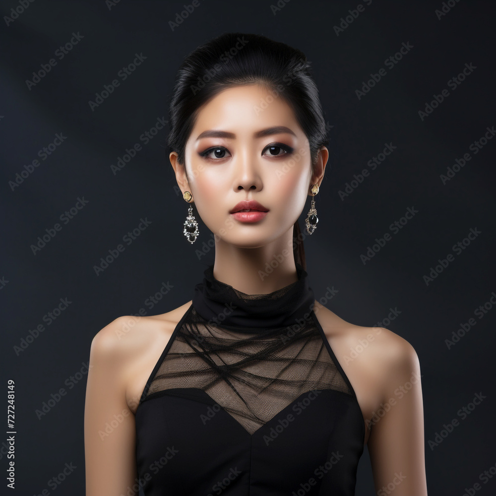 A young beautiful girl wearing a black dress with long hair, cute, innocent, and attractive looks, beautiful model girl, generative ai. A young beautiful girl wearing a black dress with long hair, cute, innocent, and attractive looks, beautiful model girl, generative ai.
