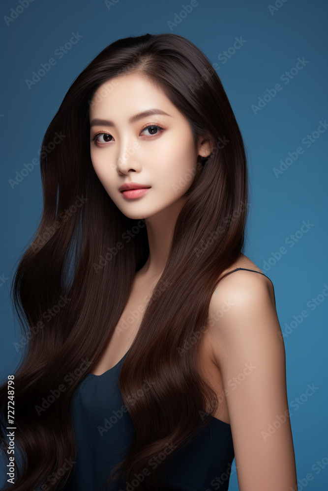 A young beautiful girl wearing a black dress with long hair, cute, innocent, and attractive looks, beautiful model girl, generative ai.