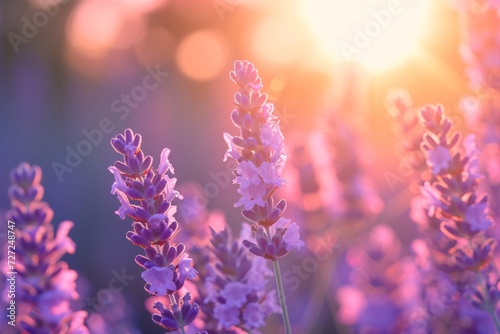 Lavender flowers at sunset