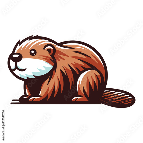 Cute adorable beaver cartoon character vector illustration, funny animal brown beaver flat design mascot logo template isolated on white background