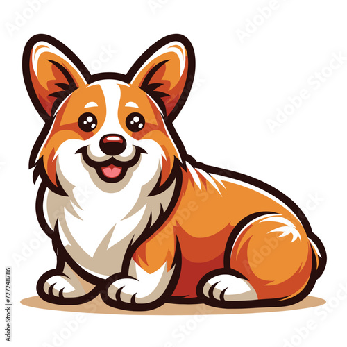 Cute adorable corgi dog cartoon character vector illustration, funny pet animal corgi puppy flat design mascot template isolated on white background