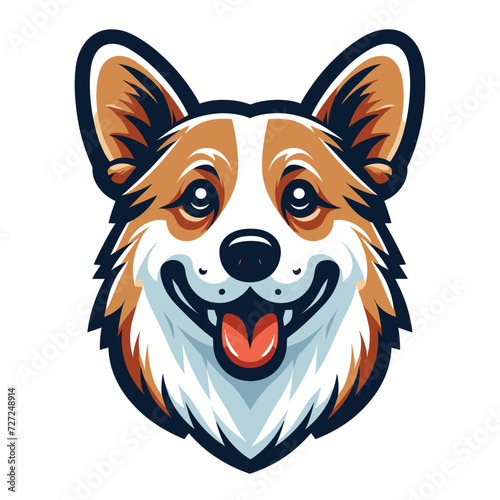 Cute adorable corgi dog head face cartoon character vector illustration, funny pet animal corgi puppy flat design mascot template isolated on white background