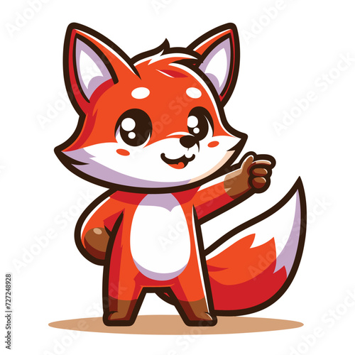 Cute adorable fox cartoon character vector illustration, funny wolf foxy flat design template isolated on white background