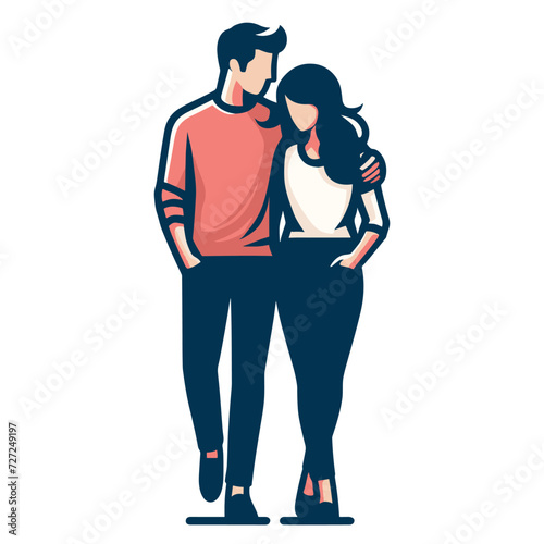 Romantic couple lovers vector illustration, Happy young male female couple together, wife and husband loving relationships. Flat design illustration isolated on white background