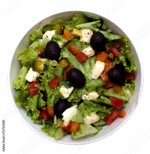 salad with cheese and olives on transparent background