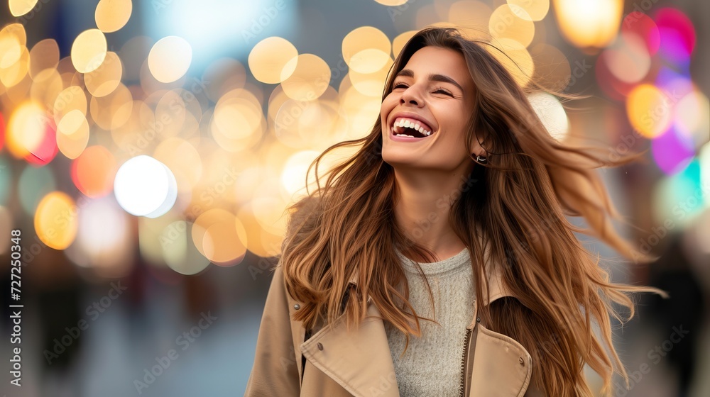 Stylish businesswoman walking in city center with blurred background and copy space. Stylish businesswoman walking in city center with blurred background and copy space.