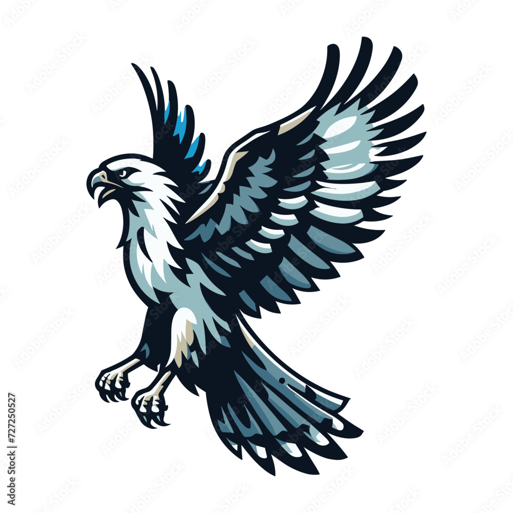 Fototapeta premium Wild animal bird of prey, raptor bird vector design illustration, hawk eagle falcon logo flat design template isolated on white background