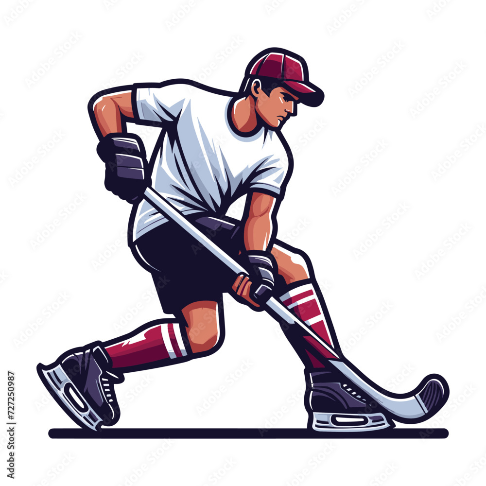 Fototapeta premium Ice hockey player sportsman vector illustration, winter sport activity, hockey male player design template isolated on white background