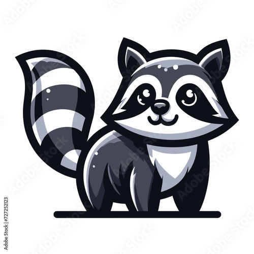 Cute adorable raccoon cartoon character vector illustration, funny racoon flat design template isolated on white background
