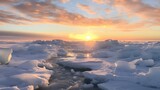 Setting sun over Antarctic snowfields Generative AI