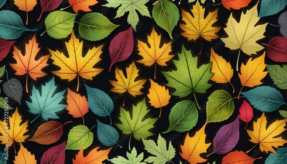 Illustration of different colored plant leaves lined up next to each other in different shapes and sizes - ai generated Illustration of different colored plant leaves lined up next to each other in different shapes and sizes - ai generated