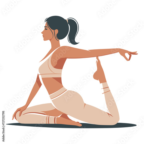 Woman in yoga meditation pose vector illustration, good mental health yoga lifestyle and selfcare flat design style template isolated on white background