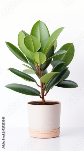 Stock image of a Baby Rubber Plant on a white background  small  compact leaves  cute and easy to care for Generative AI
