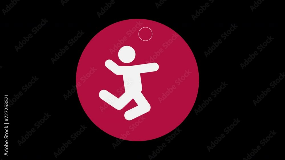 Pictograma de los Juegos Olímpicos de lado izquierdo con el deporte voleibol con alpha en un circulo rojo