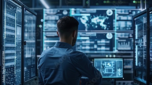 Robust Cybersecurity Infrastructure. A state-of-the-art cybersecurity setup, emphasizing the strength and reliability of digital defenses against cyber threats.