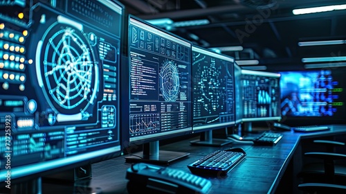 Robust Cybersecurity Infrastructure. A state-of-the-art cybersecurity setup, emphasizing the strength and reliability of digital defenses against cyber threats.