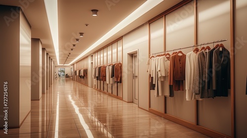 An empty corridor with women's clothing before opening a store