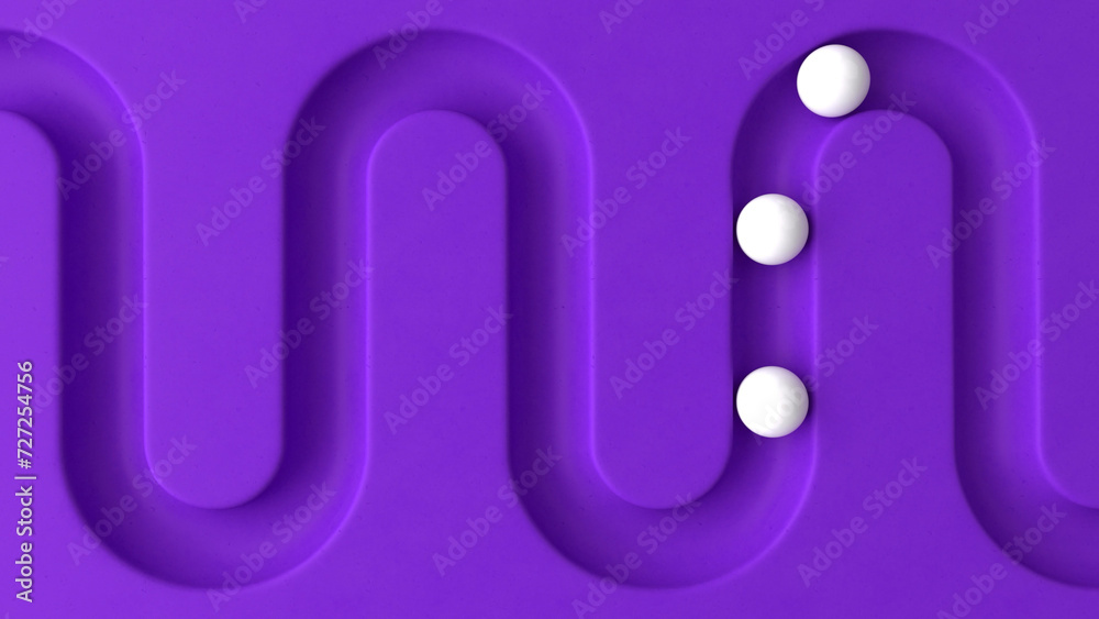 White balls rolling in geometry deepening. Smooth light, realistic graphics. 3d rendering White balls rolling in geometry deepening. Smooth light, realistic graphics. 3d rendering