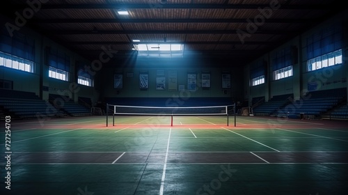 An empty court for badminton in the gym photo