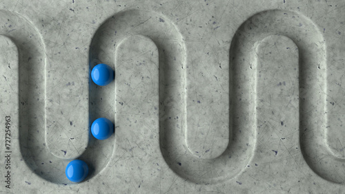 Tableau sur toile Blue balls in geometry deepening on a marble 3D background