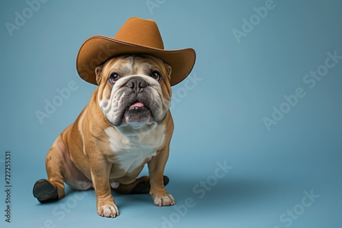 english bulldog wearing a cowboy hat