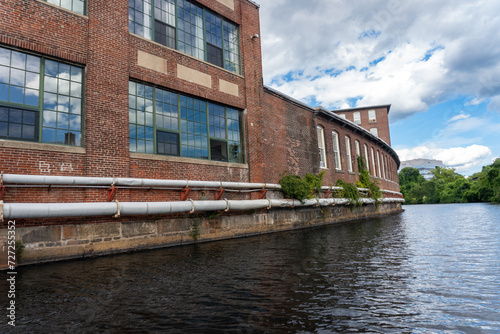 Lowell, Massachusetts: Lowell National Historical Park celebrates era of textile manufacturing during the Industrial Revolution. Western Avenue on Pawtucket Canal, converted mill space.