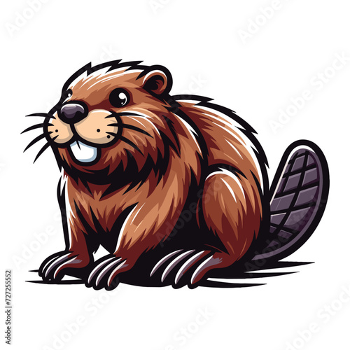 Cute adorable beaver cartoon character vector illustration, funny animal brown beaver flat design mascot logo template isolated on white background photo