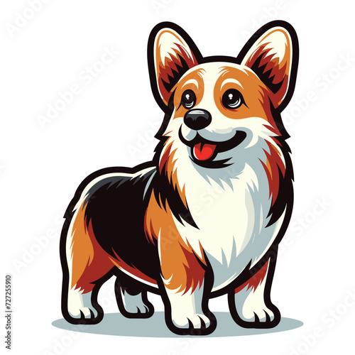 Cute adorable corgi dog cartoon character vector illustration, funny pet animal corgi puppy flat design mascot template isolated on white background