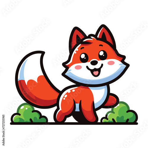 Cute adorable fox cartoon character vector illustration, funny wolf foxy flat design template isolated on white background