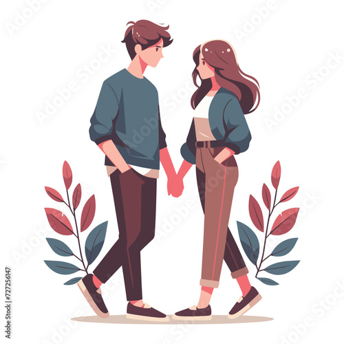 Romantic couple lovers vector illustration, Happy young male female couple together, wife and husband loving relationships. Flat design illustration isolated on white background